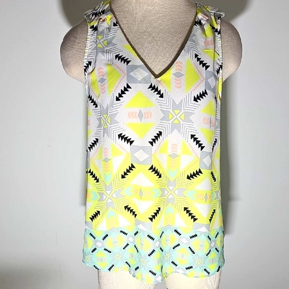 aliceblue Designed For STITCH FIX Geometric Sleeveless Top - Yellow and Gray MED